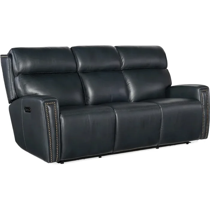 Ruthe ZeroG Power Leather Sofa w/Hidden Console, Salvo Denim