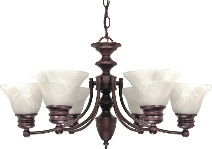 SATCO/NUVO Empire 6-Light 26 Inch Chandelier With Alabaster Glass Bell Shades (60-358)