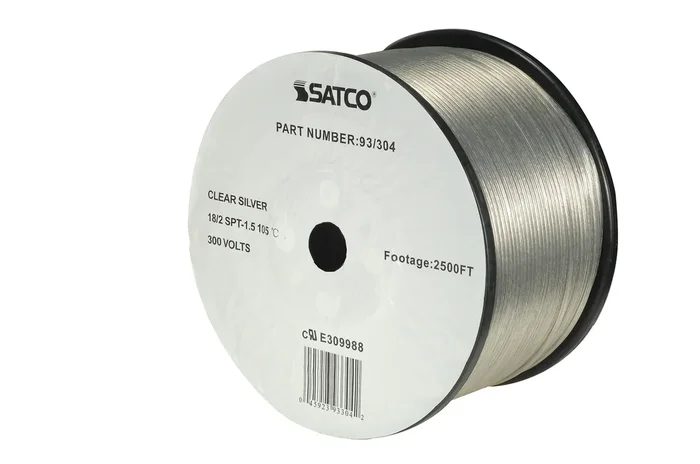 SATCO/NUVO Lamp And Lighting Bulk Wire 18/2 SPT-1.5 105C 2500 Foot/Reel Clear Silver (93-304)