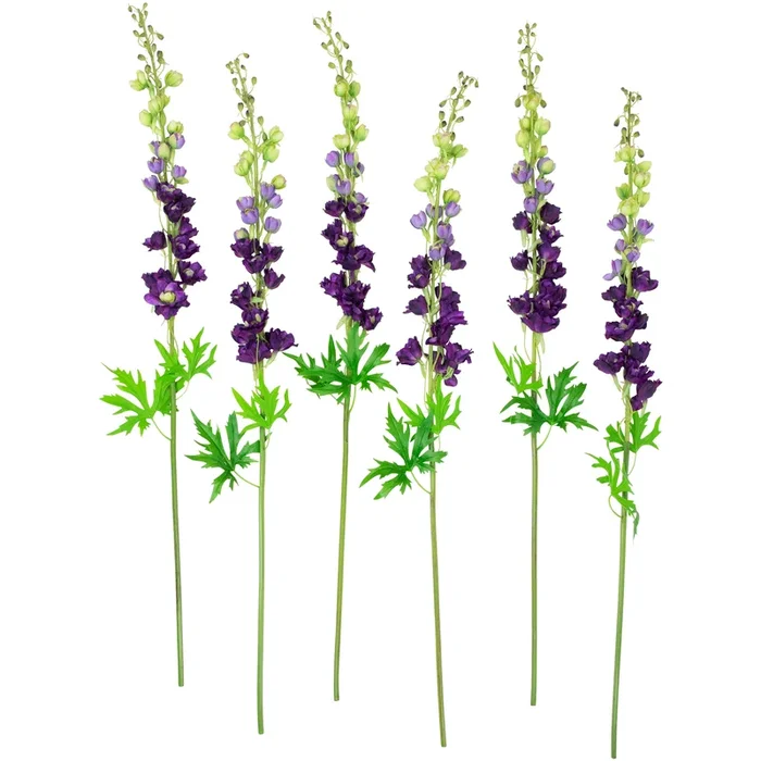 Set of 6 Purple Delphinium Artificial Floral Stems 40″