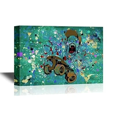 Skateboard Canvas Wall Art – Graffiti of Man and Skateboard on Colorful Abstract Background – Gallery Wrap Modern Home Art | Ready to Hang – 24×36 inches