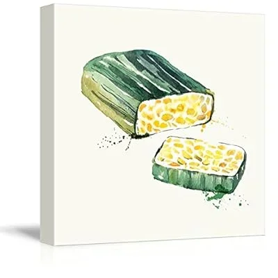 Square Canvas Wall Art – Tempeh Watercolor | Fruits Watercolor Art and Illustrations – Giclee Print Gallery Wrap Modern Home Art Ready to Hang – 24×24 inches