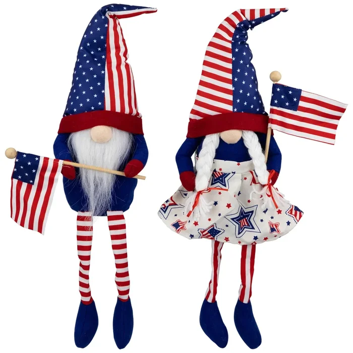 Stars and Stripes Patriotic Gnomes with Dangling Legs – 21.25″ – Set of 2