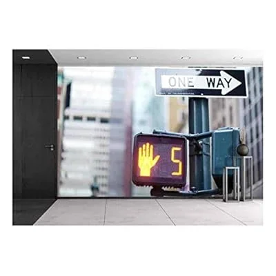 Stock Photo – Don’t Walk New York Traffic Sign on Blurred Background – Removable Wall Mural | Self-Adhesive Large Wallpaper – 66×96 inches