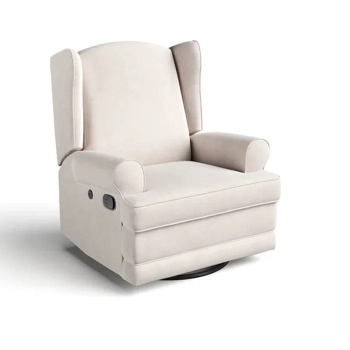 Storkcraft Serenity Wingback Upholstered Recliner Glider – Ivory
