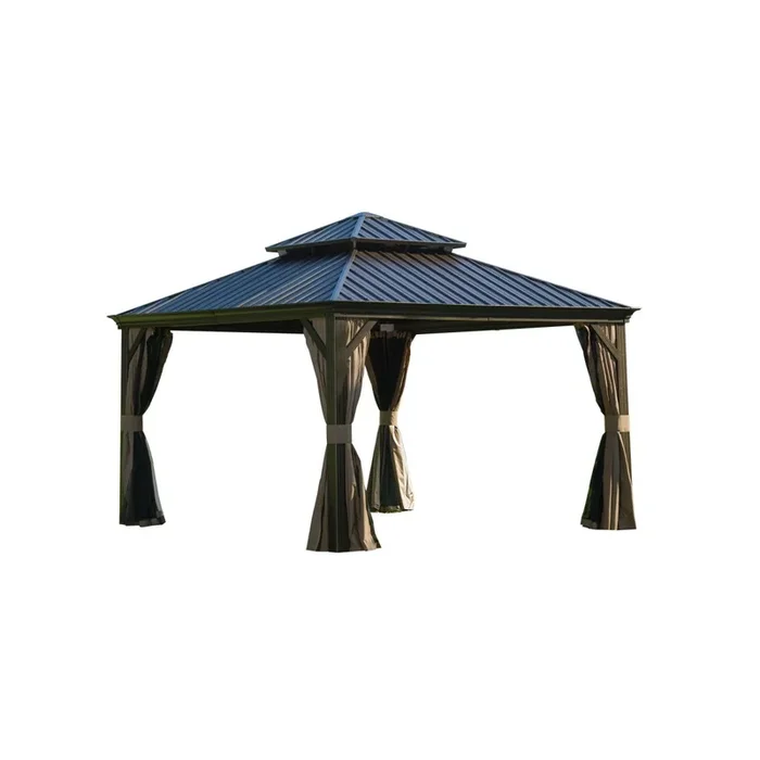 Streamdale 12’X12′ Hardtop Gazebo with Aluminum Frame and Double Roof (Brown)