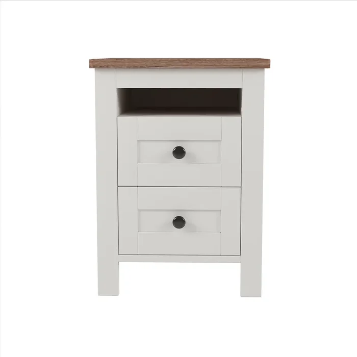 Streamdale Farmhouse Wooden Nightstand with Storage, White+Brown