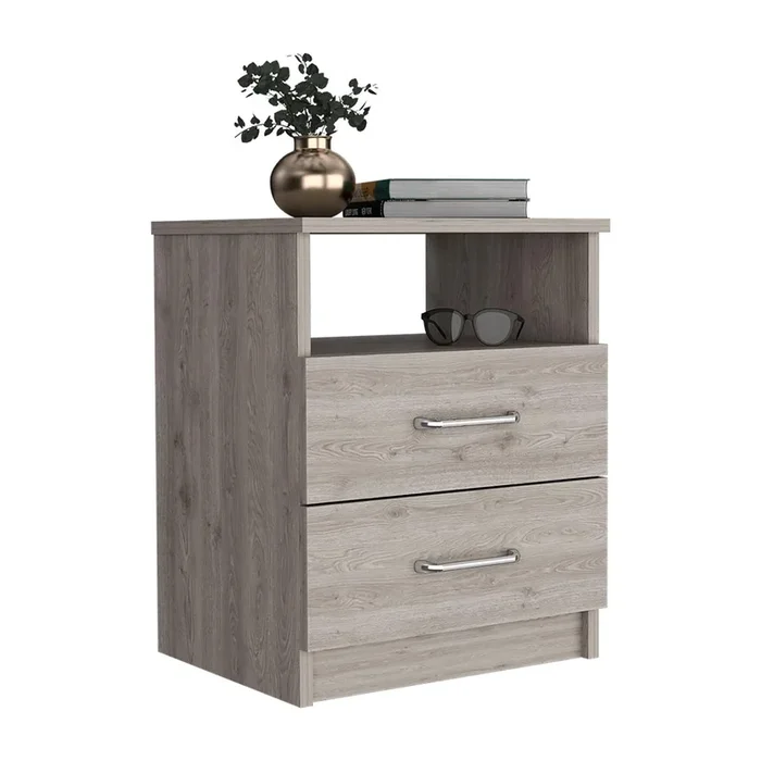 Streamdale Nightstand Olienza, Two Drawers, One Shelf, Light Gray Finish