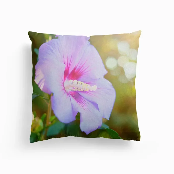 Summertime Pink Hibiscus Flower Canvas Cushion by Diana Van Neck Travel photography