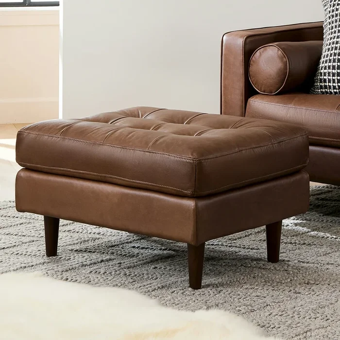 Sven 30″ Leather Ottoman – Charme Chocolat