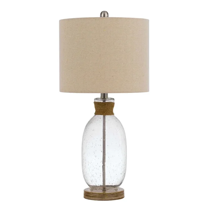 Table Lamp with Bubble Glass Body and Rope Accent, Beige – Benzara
