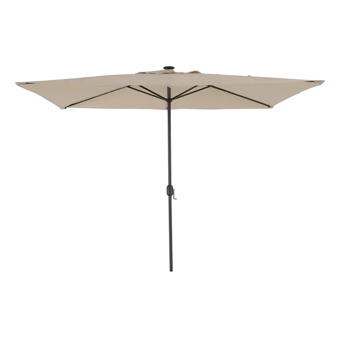 Tan Rectangle LED Crank Patio Umbrella, 6.5×10′