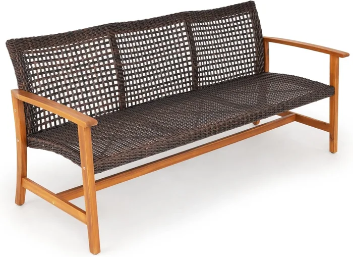 Teak Finish Acacia Wicker Patio Sofa