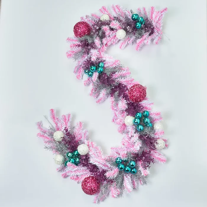 The Dream House Garland – Glittered Pine, Metallic Eucalyptus, Sparkle Holly & Pink Sequin Ornament Christmas Garland Holiday Mantle Table Runner