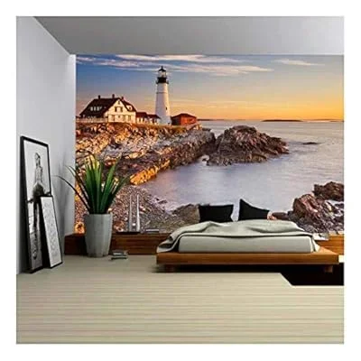 The Portland Head Lighthouse in Cape Elizabeth, Maine, USA. Photographed at Sunrise – Removable Wall Mural | Self-Adhesive Large Wallpaper – 66×96 inches