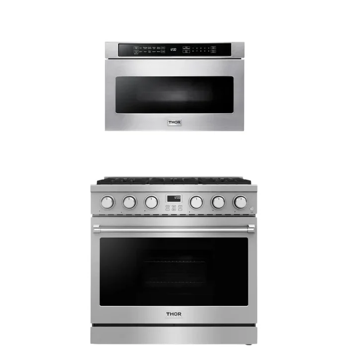 THOR Contemporary Package – 36″ Gas Range and Microwave, AP-ARG36LP-B7