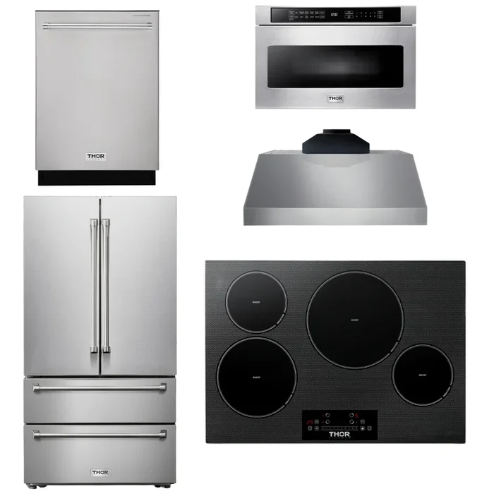 THOR Kitchen Package – 30″ Induction Cooktop, Range Hood, Microwave, Refrigerator, Dishwasher, AP-TIH30-C-5
