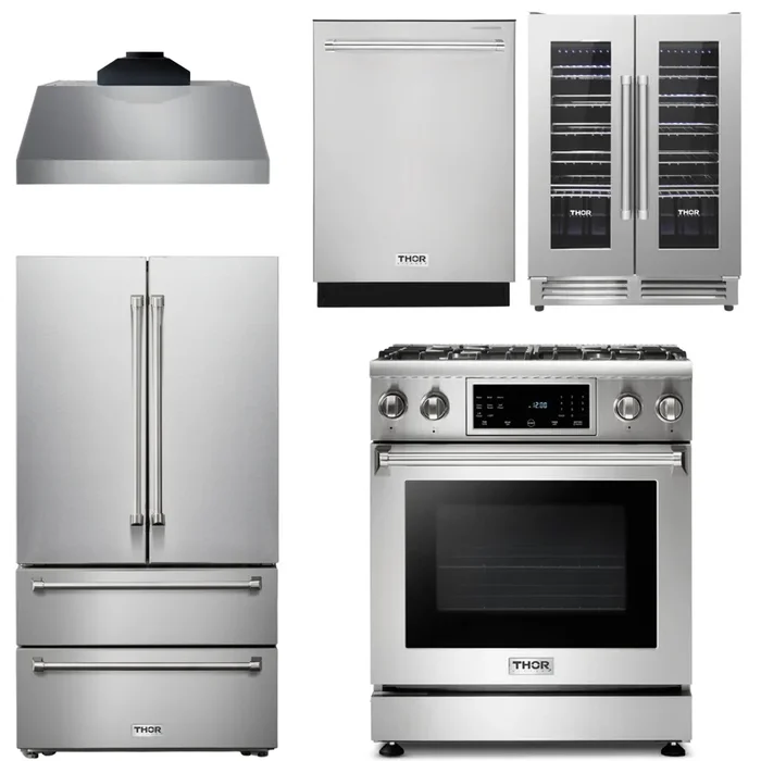 THOR Kitchen Package – 30 In. Propane Gas Range, Range Hood, Refrigerator, Dishwasher, Wine Cooler, AP-TRG3001LP-C-3