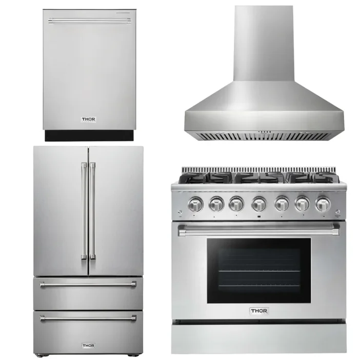 THOR Kitchen Package – 36″ Propane Gas Range, Range Hood, Refrigerator, Dishwasher, AP-HRG3618ULP-W-2