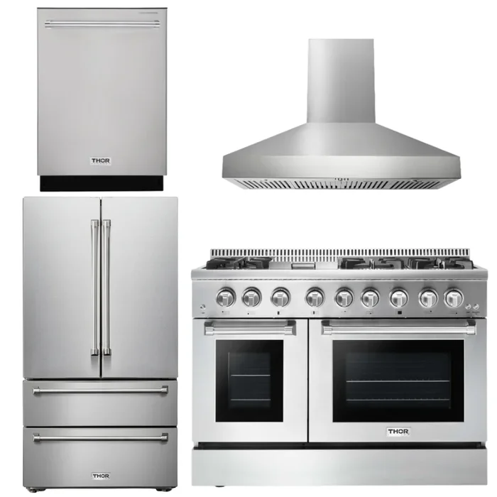 THOR Kitchen Package – 48″ Gas Burner, Electric Oven Range, Range Hood, Refrigerator, Dishwasher, AP-HRD4803U-W-2