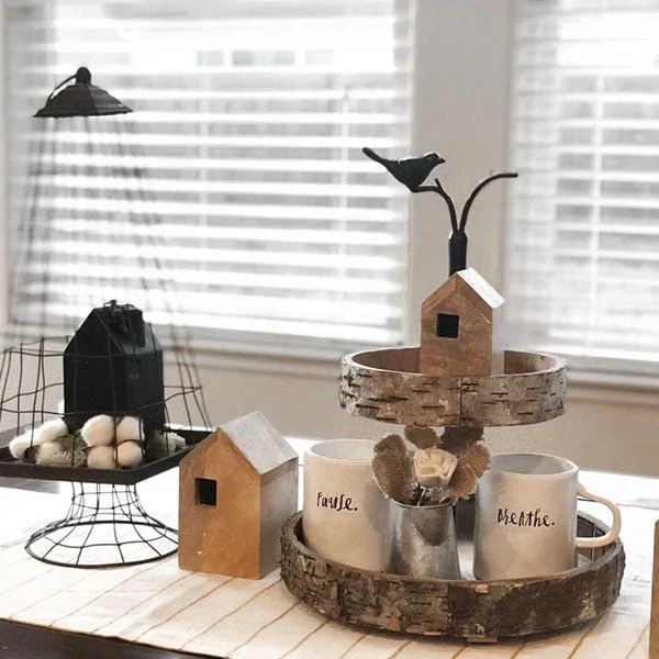 Two-tier Birch Wood Tray – Farmhouse Trays – Decor Steals