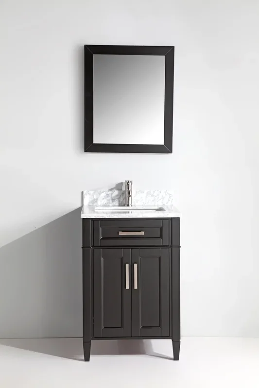 Vanity Art 24 in. Single Sink Vanity in Carrara Marble & Mirror – Espresso, VA2024-E