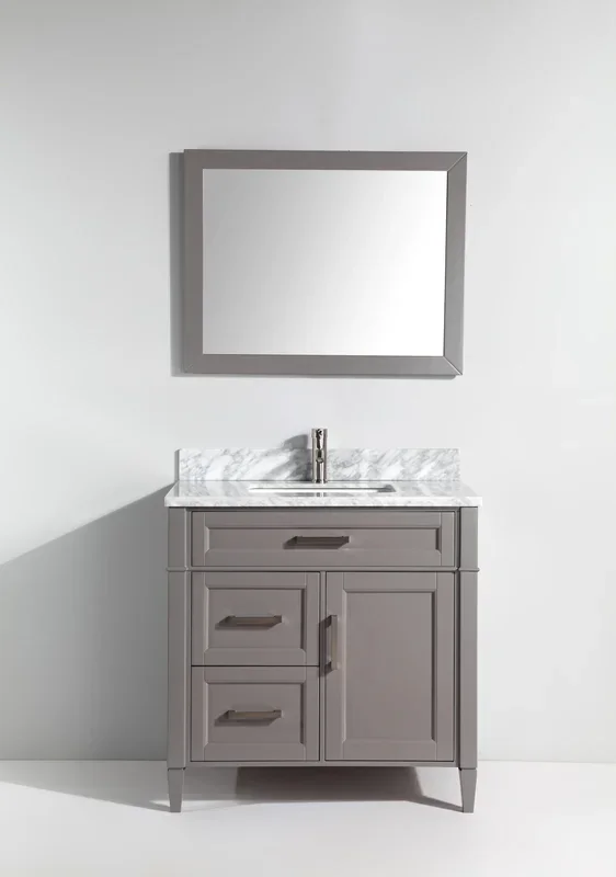 Vanity Art 36 in. Single Sink Vanity in Carrara Marble & Mirror – Grey, VA2036-G