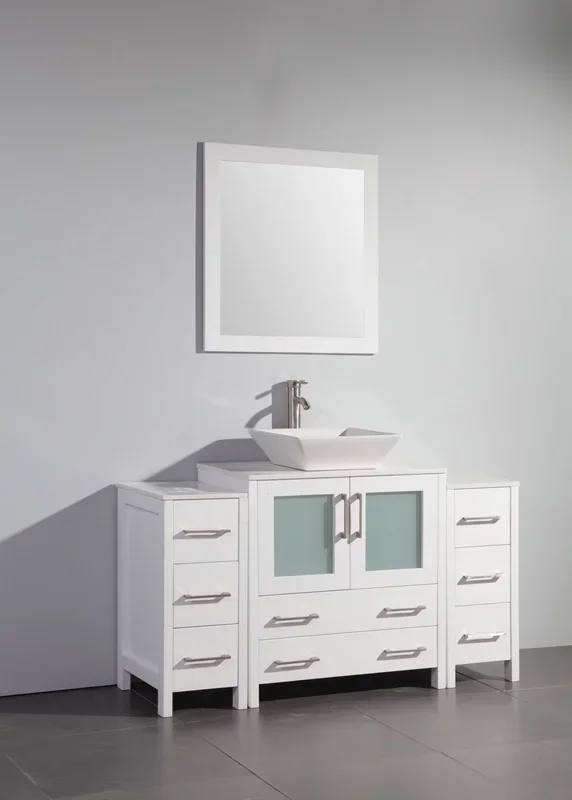 Vanity Art 54 in. Single Sink Vanity Cabinet with Ceramic Vessel Sink & Mirror – White, VA3130-54W