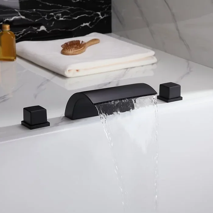 Victoria Waterfall Roman Tub Faucet Double Handle Brass Deck Mounted Faucet Matte Black