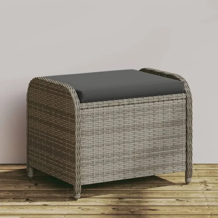 vidaXL Patio Stool with Cushion Gray 22.8×18.1×18.1 Poly Rattan