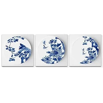 Wall26-3 Panel Canvas Wall Art- Blue and White Porcelain -Giclee Painting Wall Bedroom Living Room Home Decoration – 12
