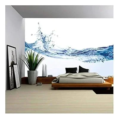 Water Splash. Close-Up of Water Splash Against White Background – Removable Wall Mural | Self-Adhesive Large Wallpaper – 66×96 inches