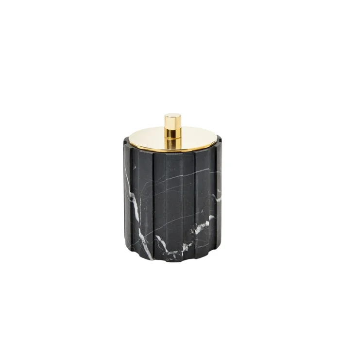Waterworks Andrian Round Container in Marquina with Brass Lid
