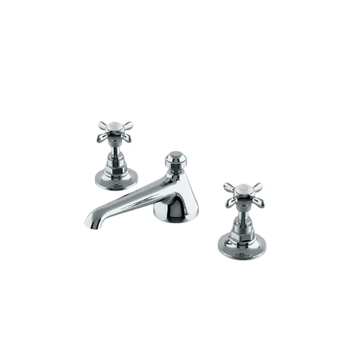 Waterworks Easton Vintage Low Profile Three Hole Deck Mounted Lavatory Faucet with Metal Cross Handles in Brass