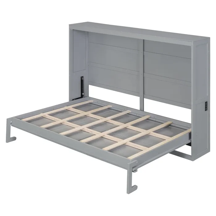Whisen Modern Design Full Size Murphy Bed Wall Bed with USB Charging Station – Grey
