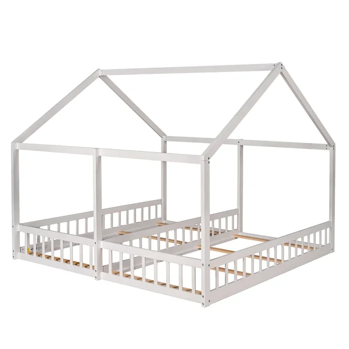 Whisen Morden Design Twin Size Wooden House Platform Beds with 2 Shared Beds