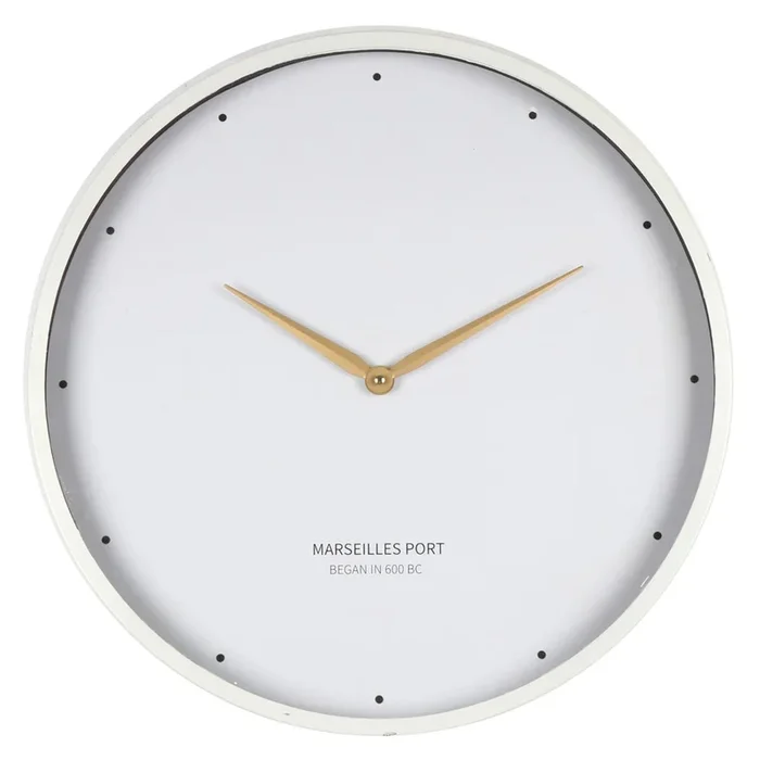 White Metal & Wood Round Wall Clock, 20″