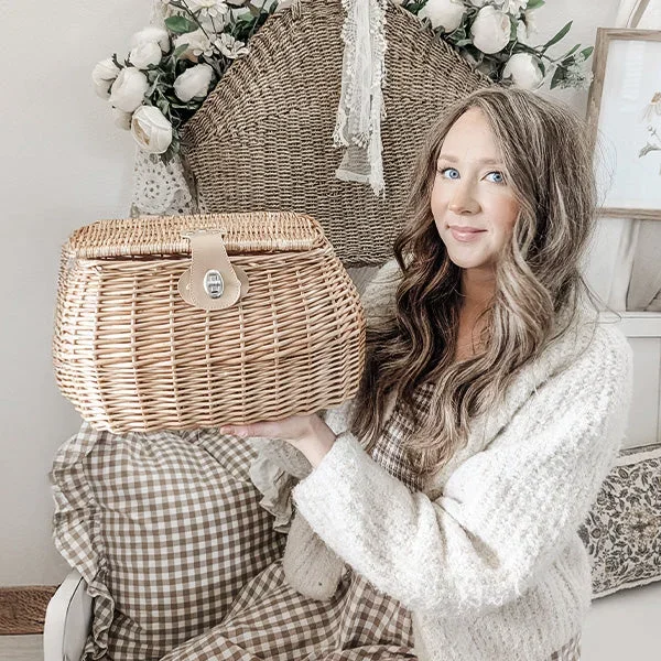 Willow Woven Lidded Basket with Vegan Leather Strap – Decor Steals
