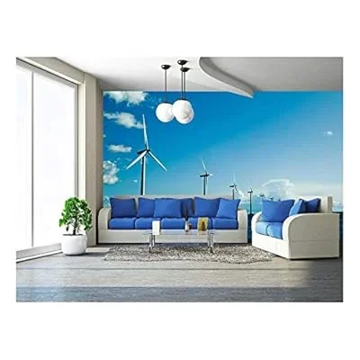Windmills in a Row Further, Horizontal, Wide Shot, Denmark – Removable Wall Mural | Self-Adhesive Large Wallpaper – 100×144 inches