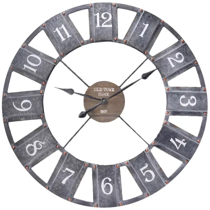 Wood & Metal Cutout Round Wall Clock, 36″