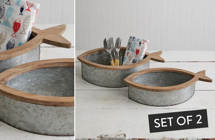 Wooden and Galvanized Fish Bins, Set of 2 – Decor Steals