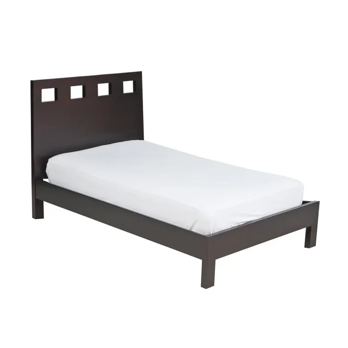 Yee Queen Size Platform Bed, Cut Out Panel Headboard, Espresso Brown Wood – Benzara