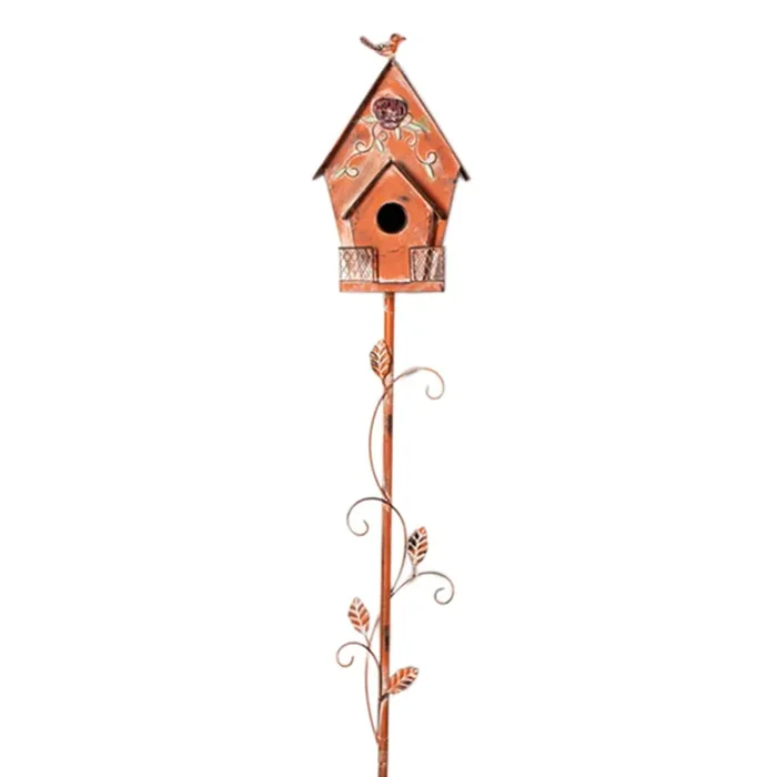 Yellow Metal Birdhouse Yard Stake, 58″