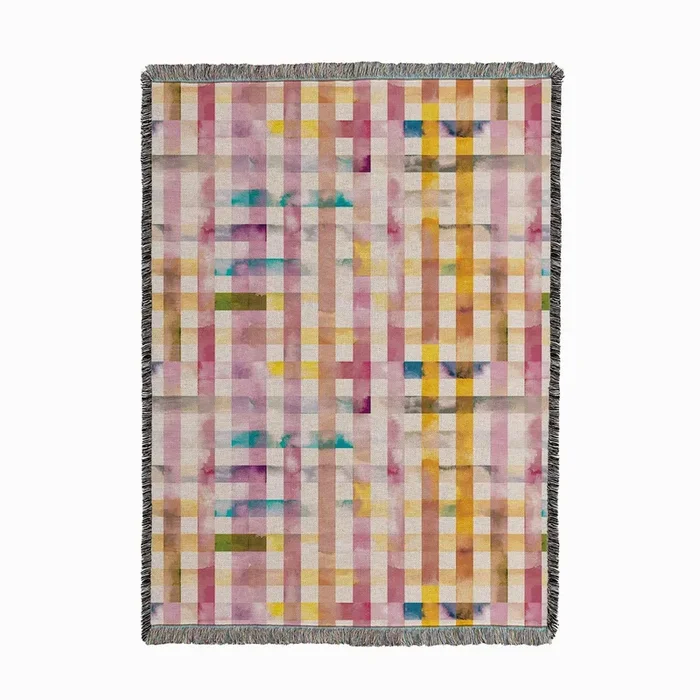 Yellow Vichy Watercolor Gingham Woven Throw by Ninola Design