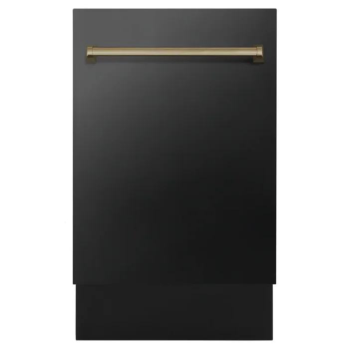 ZLINE 18″ Autograph Edition Dishwasher in Black Stainless Steel with Champagne Bronze Handle, DWVZ-BS-18-CB