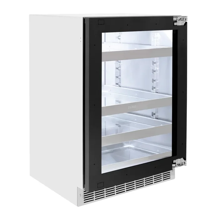 ZLINE 24″ Touchstone 151 Can Beverage Fridge with Panel Ready Glass Door, RBSPO-24