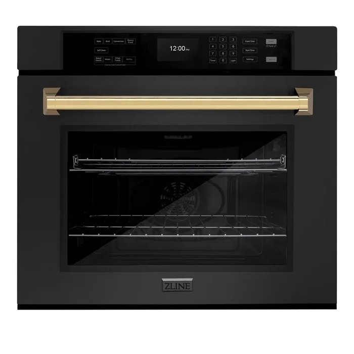 ZLINE 30″ Autograph Single Wall Oven with Air Fry and Self-Clean in Black and Gold Handle, WASBZ-30-G