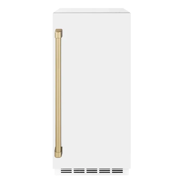 ZLINE Autograph 15″ Touchstone Gourmet Ice Maker with Drain Pump and White Matte Door with Champagne Bronze Handle, IGMDZ-WM-15-CB