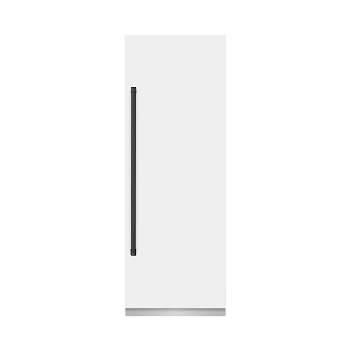 ZLINE Autograph 30″ 16.7 cu. ft. Column Refrigerator in White Matte with Graphite Gray Interior and Matte Black Accents, RCRVZ-WM-30-MB