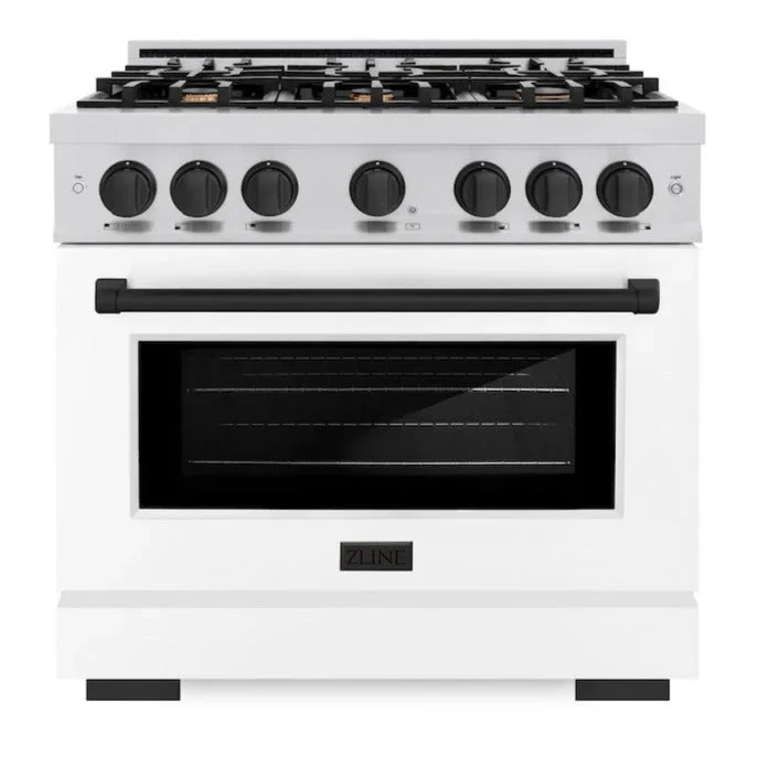 ZLINE Autograph 36″ 5.2 cu. ft. Select Dual Fuel Range with 6 Burners in Stainless Steel with White Matte Door and Matte Black Accents, HDRZ-WM-36-MB